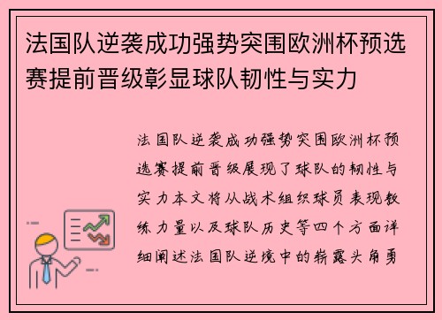 法国队逆袭成功强势突围欧洲杯预选赛提前晋级彰显球队韧性与实力