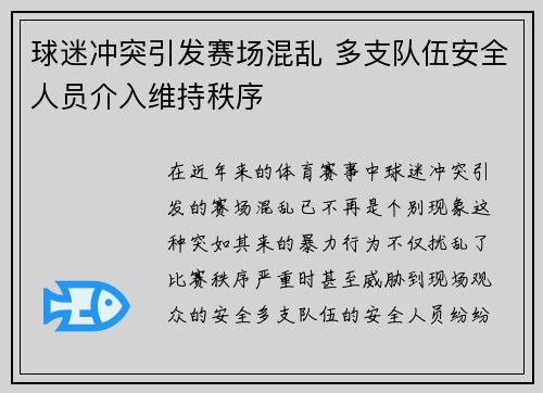 球迷冲突引发赛场混乱 多支队伍安全人员介入维持秩序